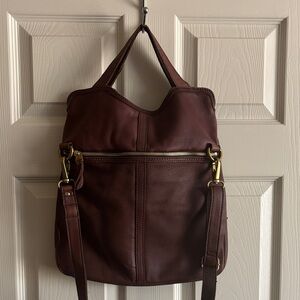 Fossil Rich Brown Leather Convertible Foldover Bag